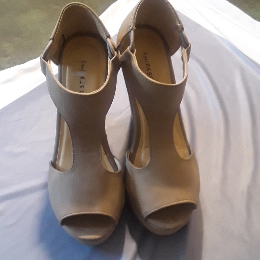 Tan wedge heels